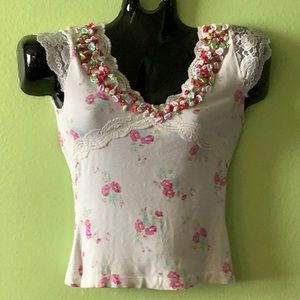 Appliqué Flowers Lace Panel V-Neck Empire Waist